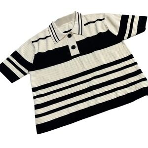 CSSPRING Haru Murakami Women Beige Black Striped Knit Short Sleeve Medium Large